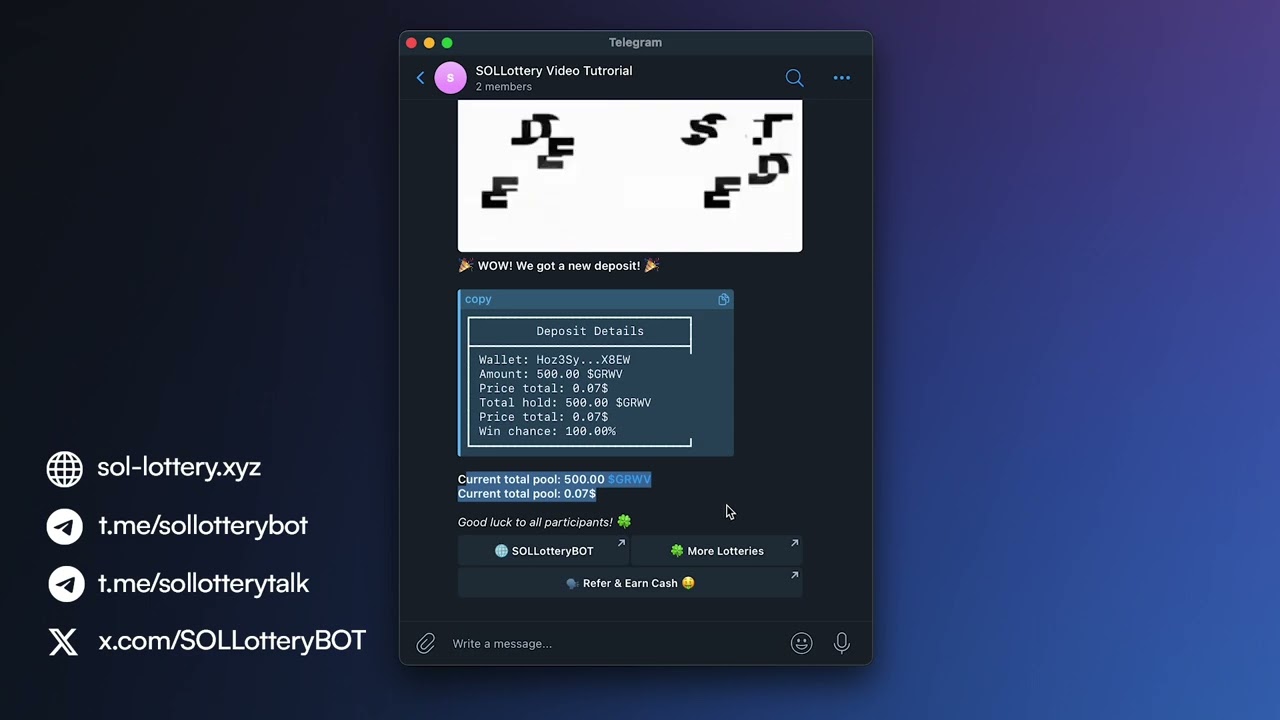 Telegram BOT | Create a telegram lottery & jackpot with your own token on Solana | @SOLLotteryBOT